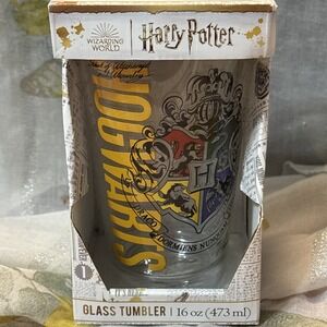 Harry Potter 16oz Glass Tumbler (New) Hogwarts Wizarding World